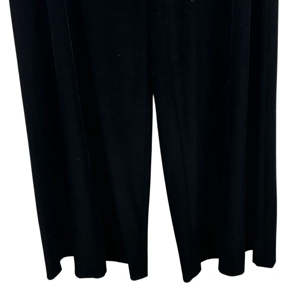 EMILY SHALANT BLACK STRETCH VELVET PULL ON WIDE LEG TROUSER PANTS